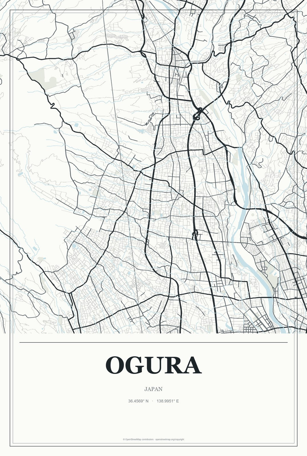 Ogura, Japan City Map Aluminum Sign in Gallery Air style