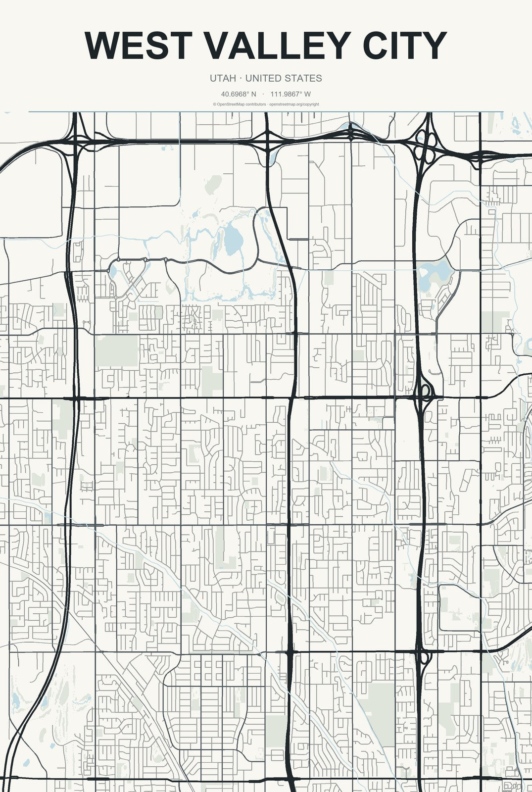 West Valley City, Utah City Map Aluminum Sign in Headline Atlas style