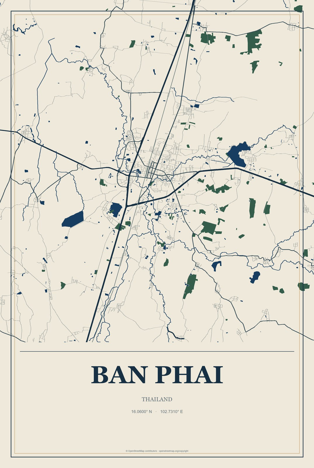Ban Phai, Thailand City Map Aluminum Sign in Coastal Cutout style