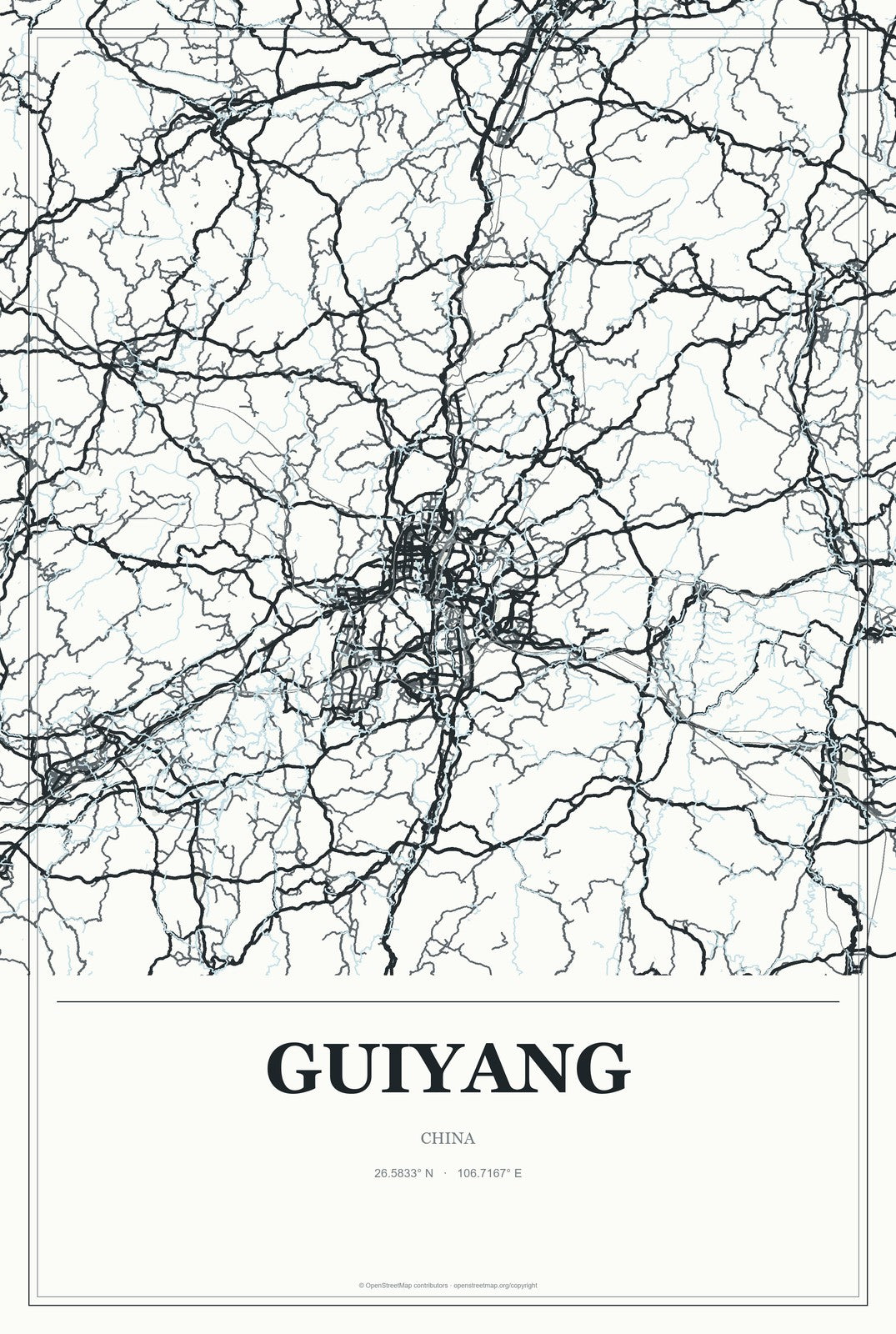 Guiyang, China City Map Aluminum Sign in Gallery Air style