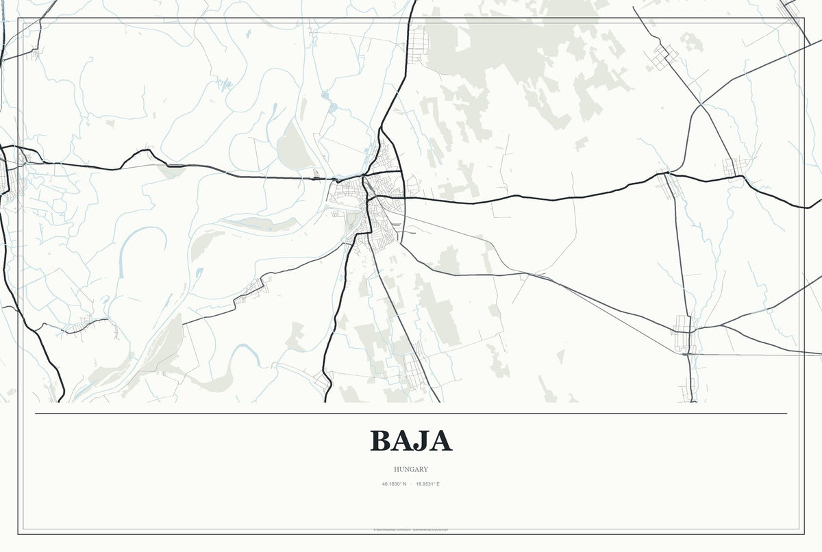 Baja, Hungary City Map Aluminum Sign in Gallery Air style