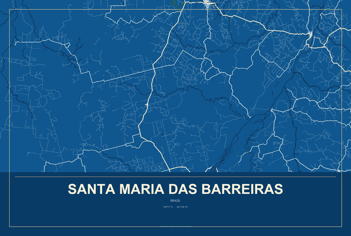 Santa Maria das Barreiras, Brazil City Map Aluminum Sign in Harbor Cobalt style