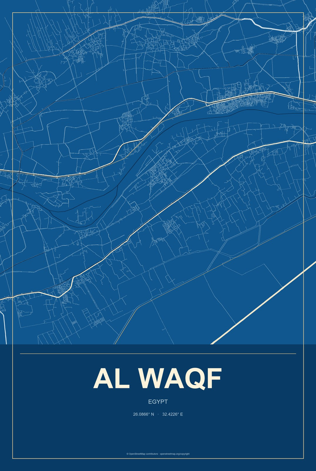 Al Waqf, Egypt City Map Aluminum Sign in Harbor Cobalt style