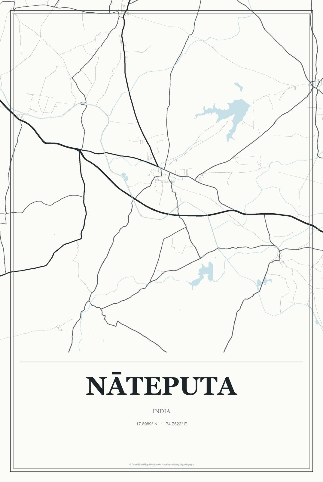 Nāteputa, India City Map Aluminum Sign in Gallery Air style