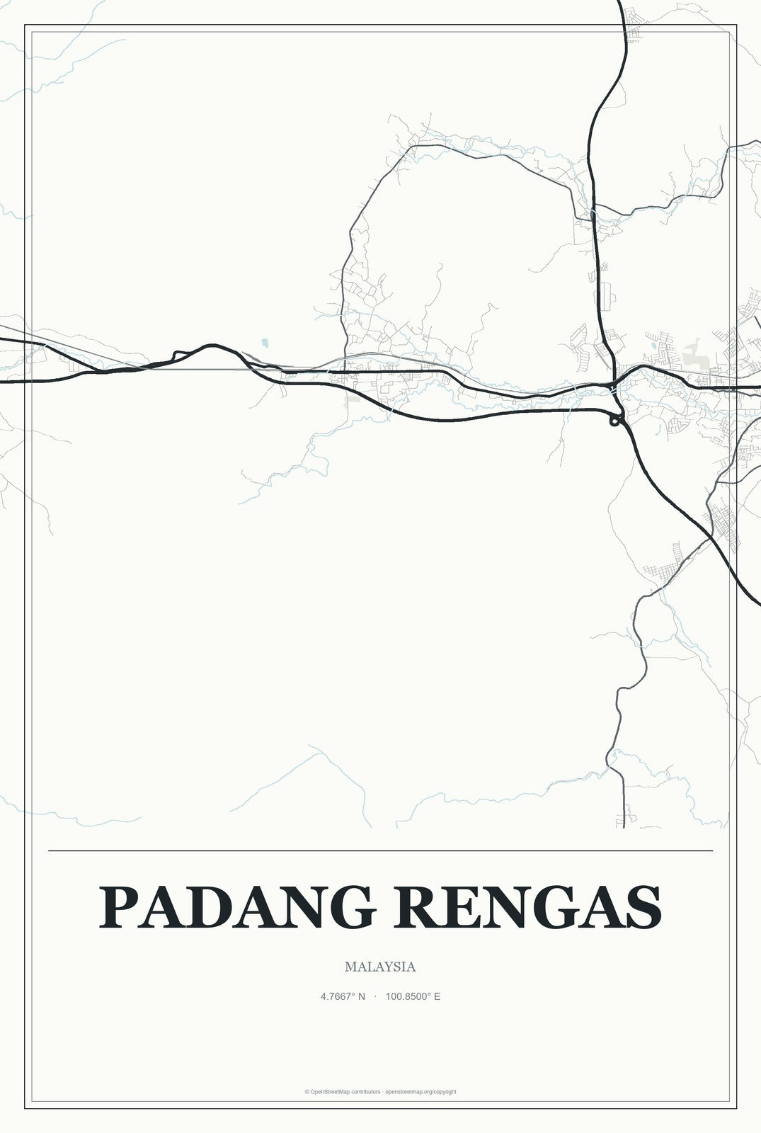Padang Rengas, Malaysia City Map Aluminum Sign in Gallery Air style