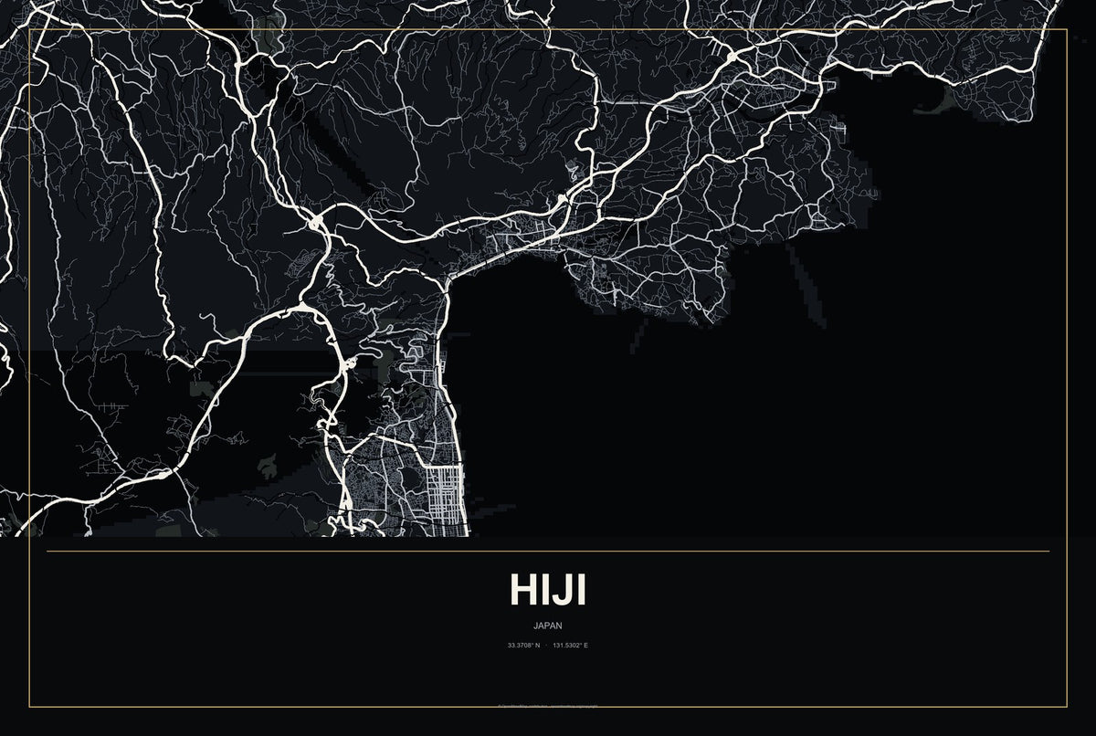Hiji, Japan City Map Aluminum Sign in Metropolitan Noir style