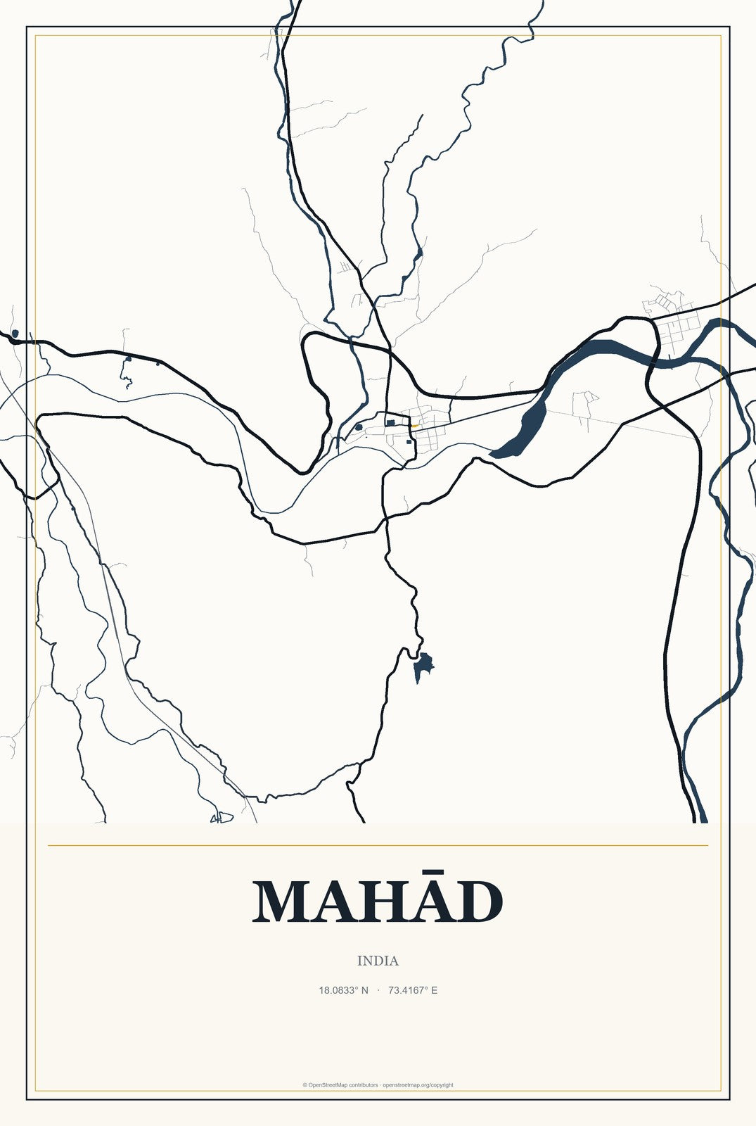 Mahād, India City Map Aluminum Sign in Citrine Modern style
