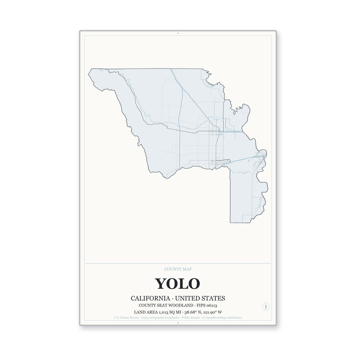 Yolo County, California Map Aluminum Sign in Gallery Air style
