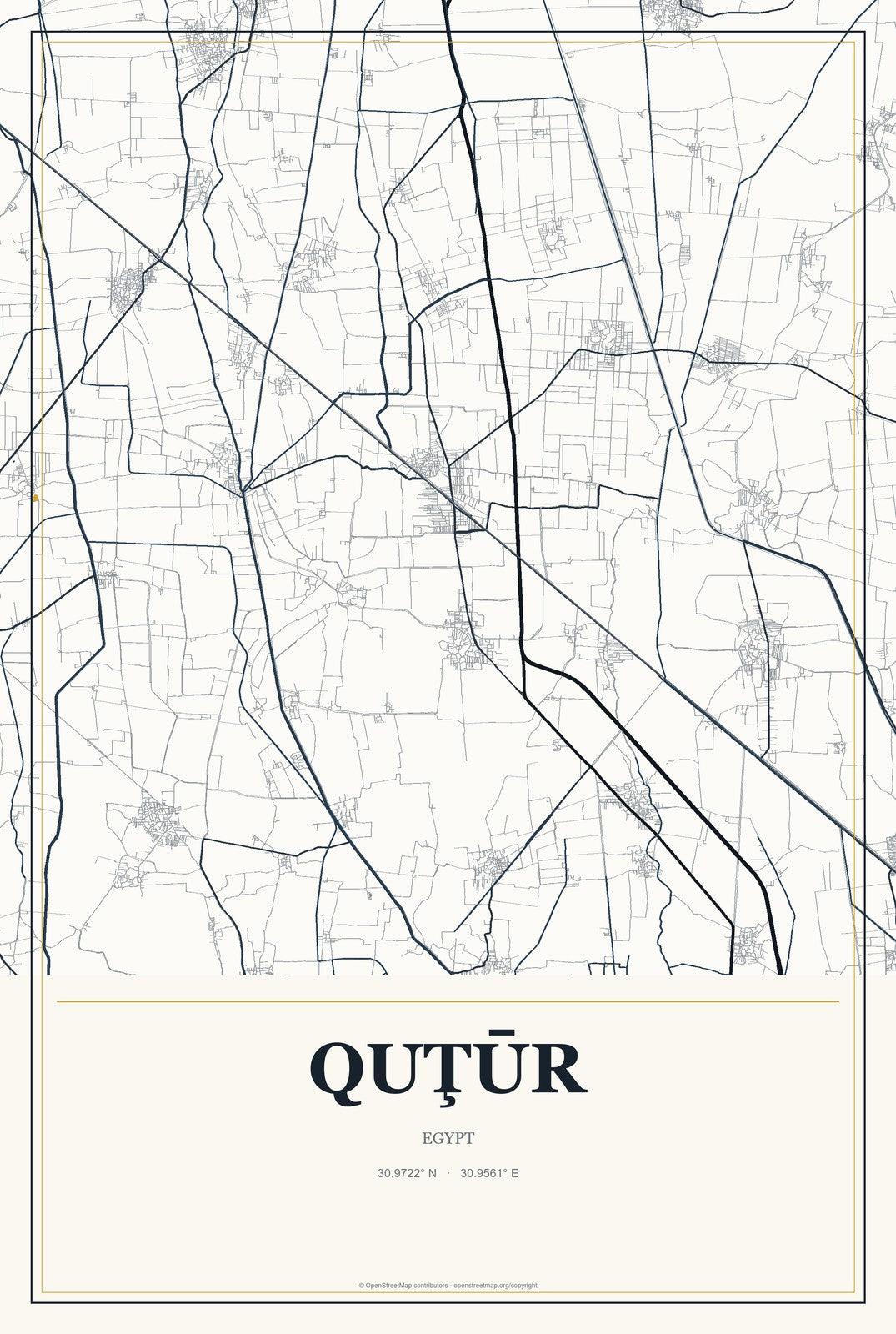 Quţūr, Egypt City Map Aluminum Sign in Citrine Modern style