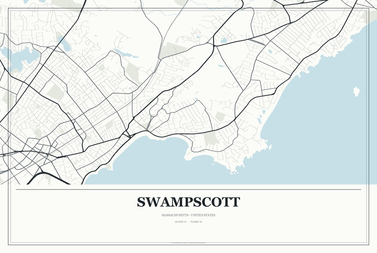 Swampscott, Massachusetts City Map Aluminum Sign in Gallery Air style