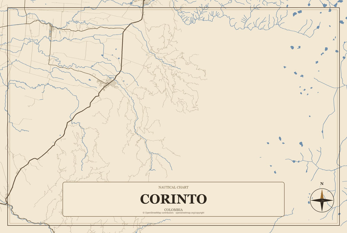 Corinto, Colombia City Map Aluminum Sign in Heritage Nautical style