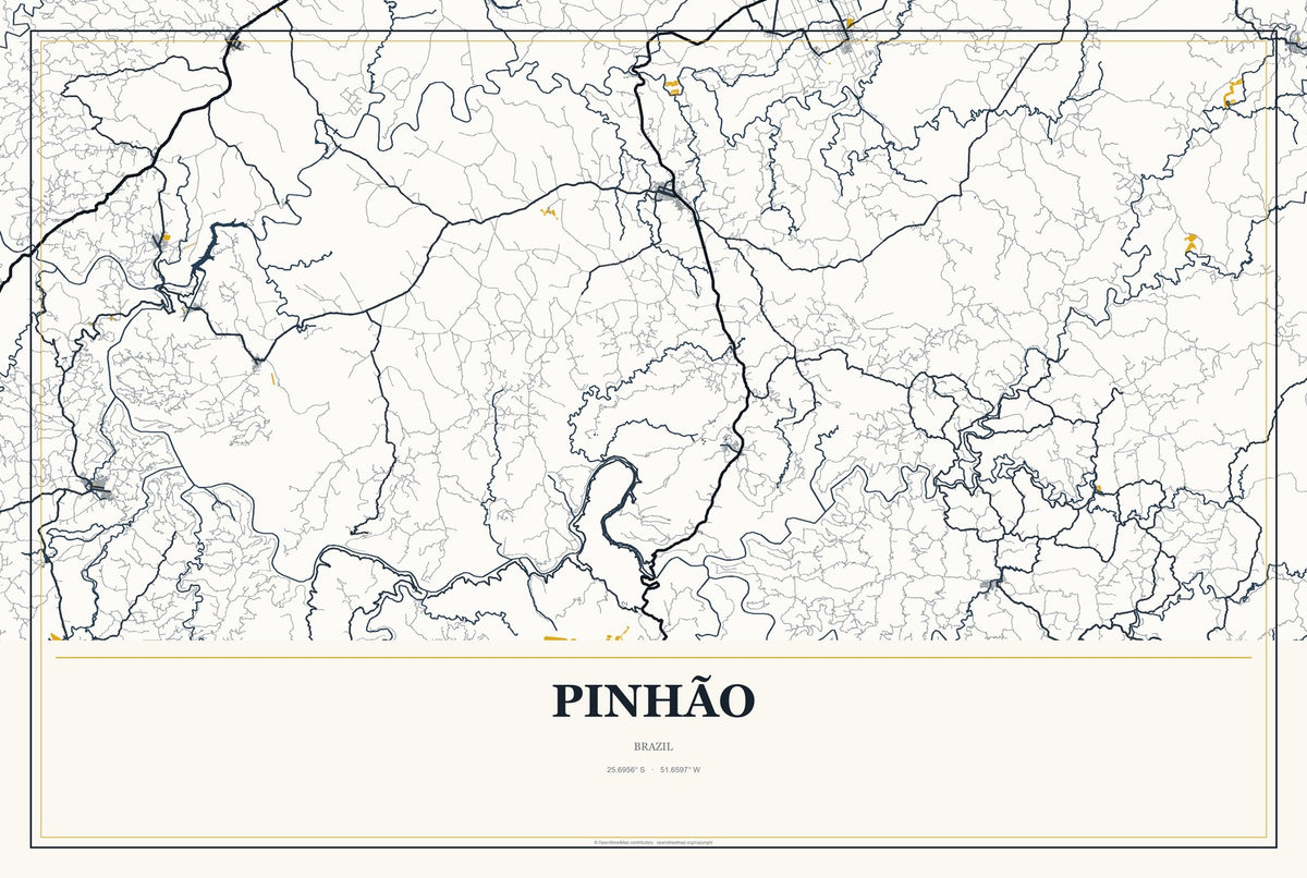 Pinhão, Brazil City Map Aluminum Sign in Citrine Modern style