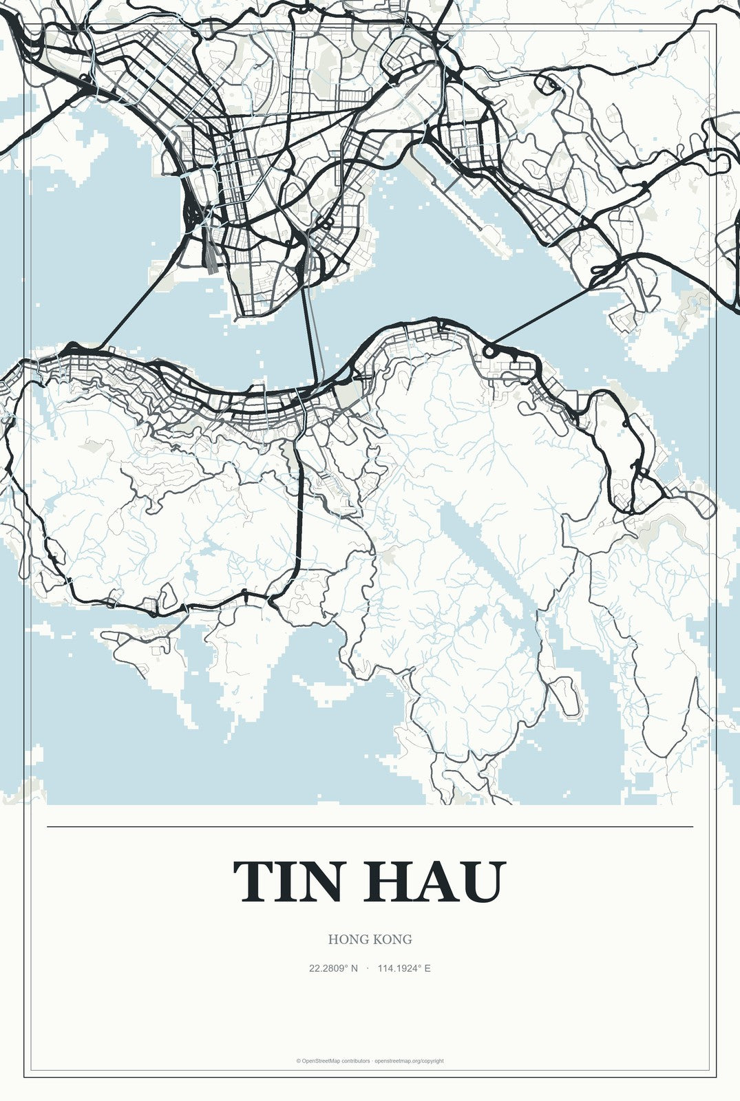 Tin Hau, Hong Kong City Map Aluminum Sign in Gallery Air style