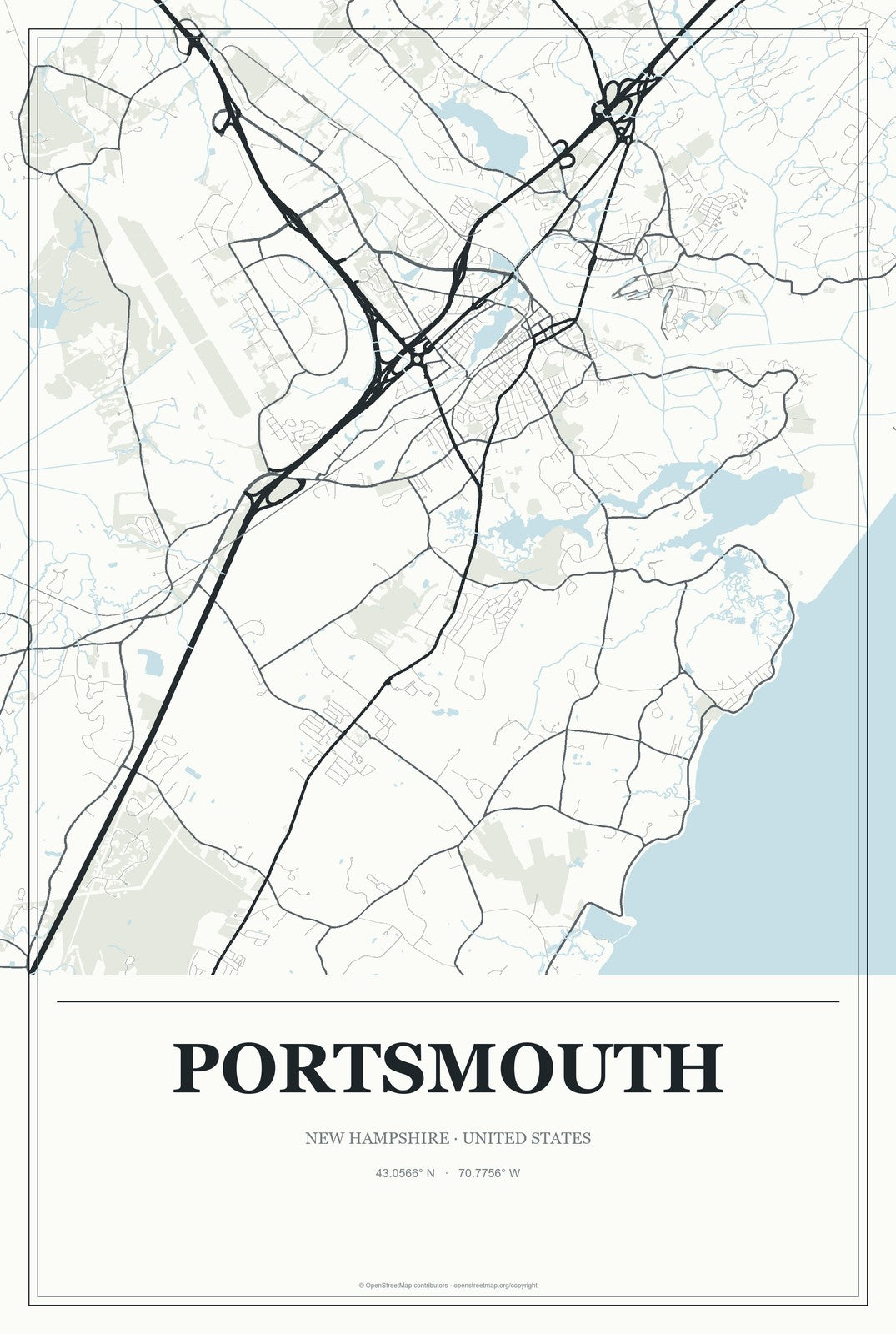 Portsmouth, New Hampshire City Map Aluminum Sign in Gallery Air style