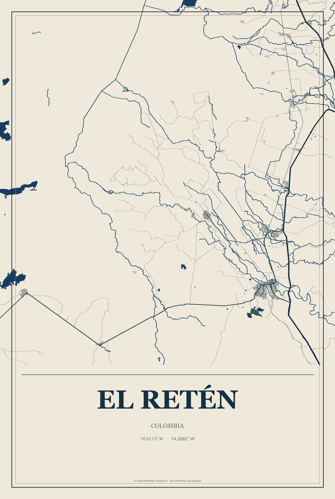 El Retén, Colombia City Map Aluminum Sign in Coastal Cutout style