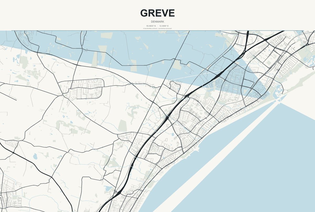 Greve, Denmark City Map Aluminum Sign in Headline Atlas style
