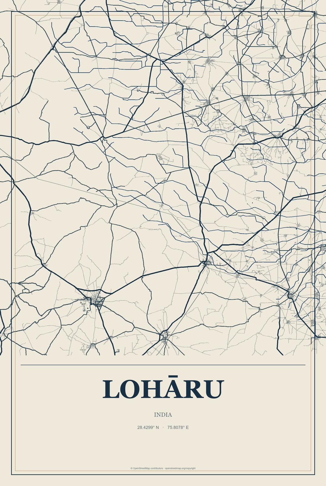 Lohāru, India City Map Aluminum Sign in Coastal Cutout style
