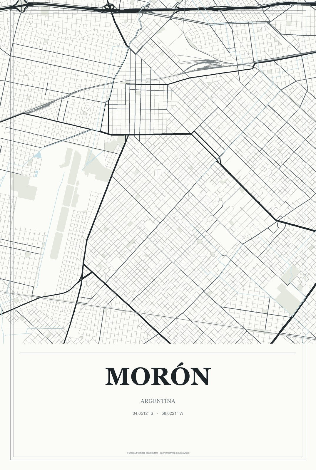Morón, Argentina City Map Aluminum Sign in Gallery Air style