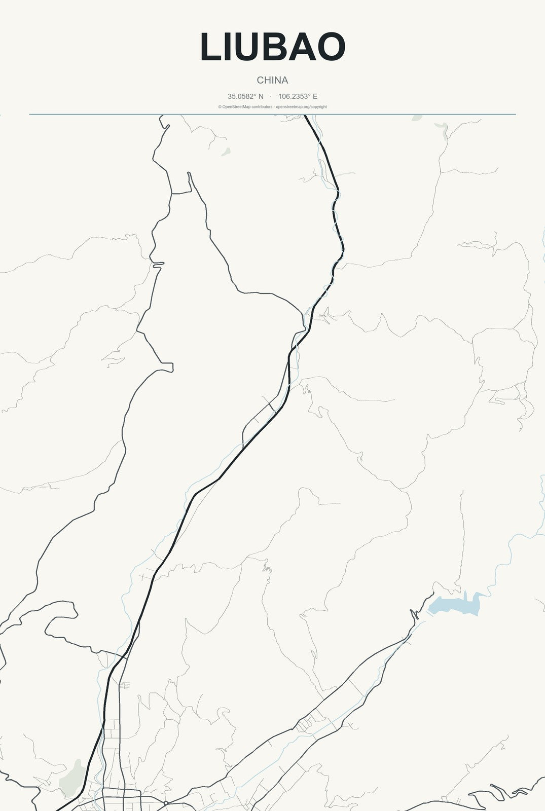 Liubao, China City Map Aluminum Sign in Headline Atlas style