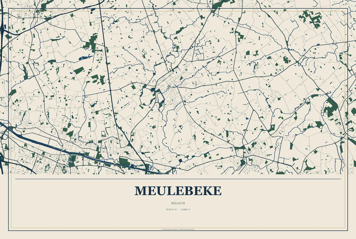 Meulebeke, Belgium City Map Aluminum Sign in Coastal Cutout style
