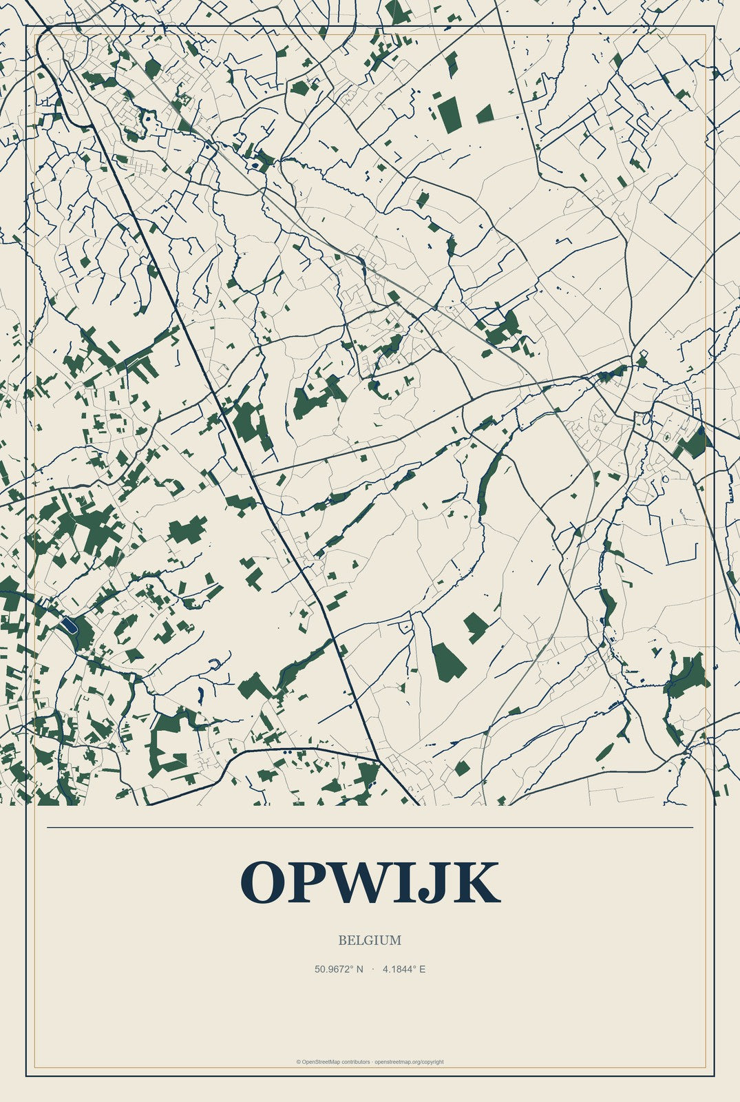 Opwijk, Belgium City Map Aluminum Sign in Coastal Cutout style