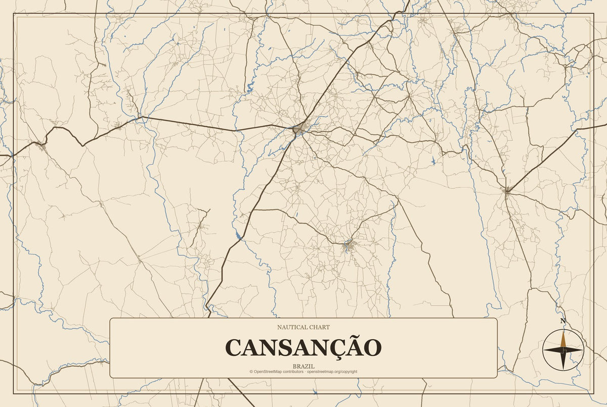 Cansanção, Brazil City Map Aluminum Sign in Heritage Nautical style