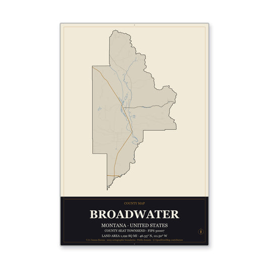 Broadwater County, Montana Map Aluminum Sign in Museum Plaque style