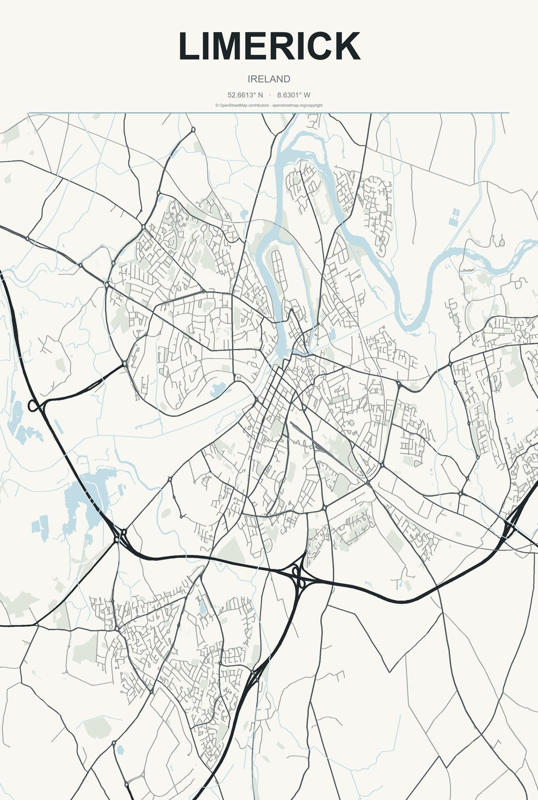 Limerick, Ireland City Map Aluminum Sign in Headline Atlas style