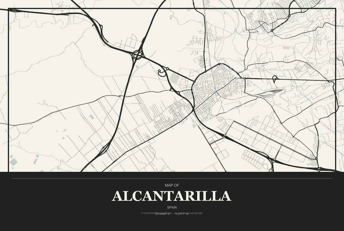 Alcantarilla, Spain City Map Aluminum Sign in Museum Plaque style