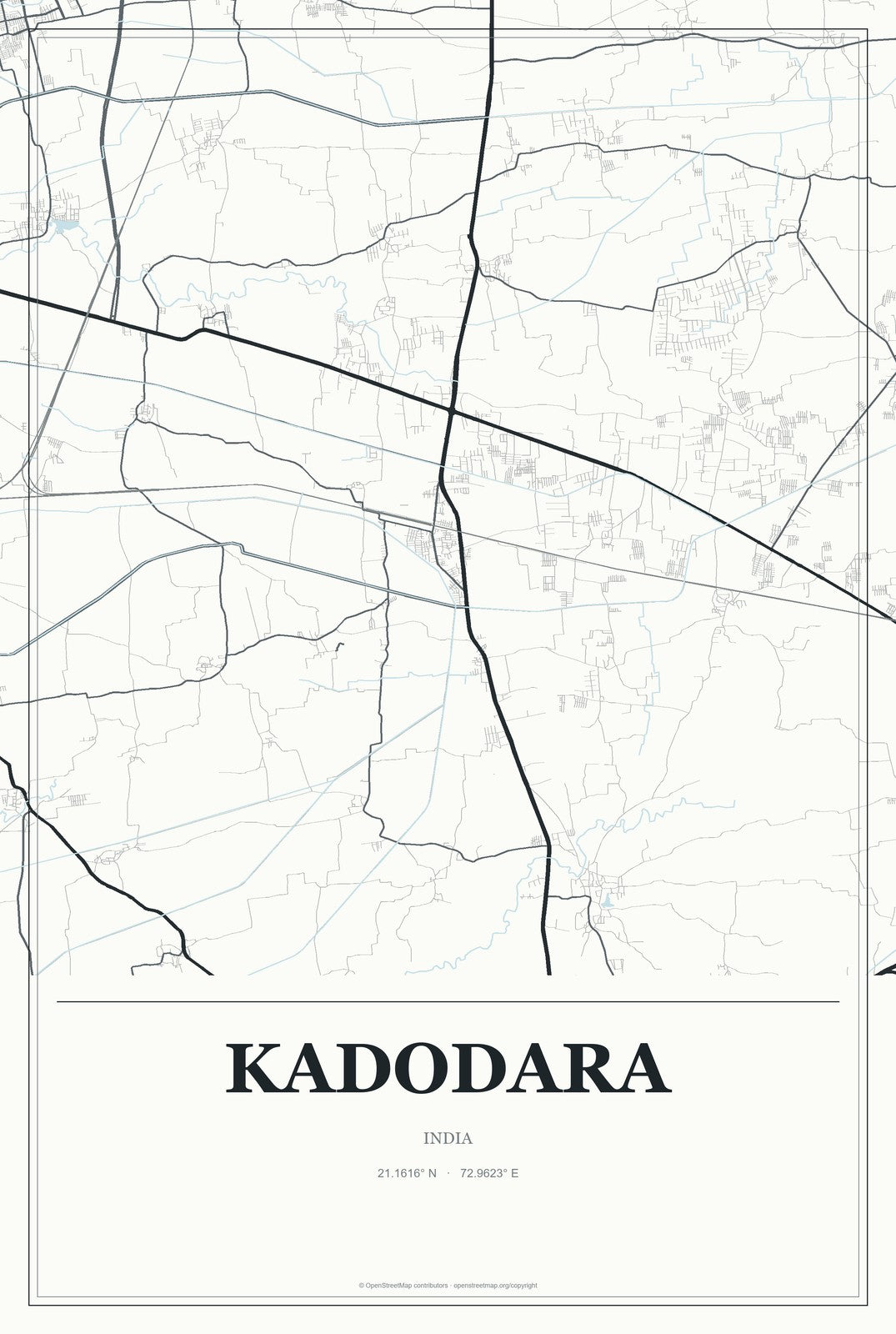 Kadodara, India City Map Aluminum Sign in Gallery Air style