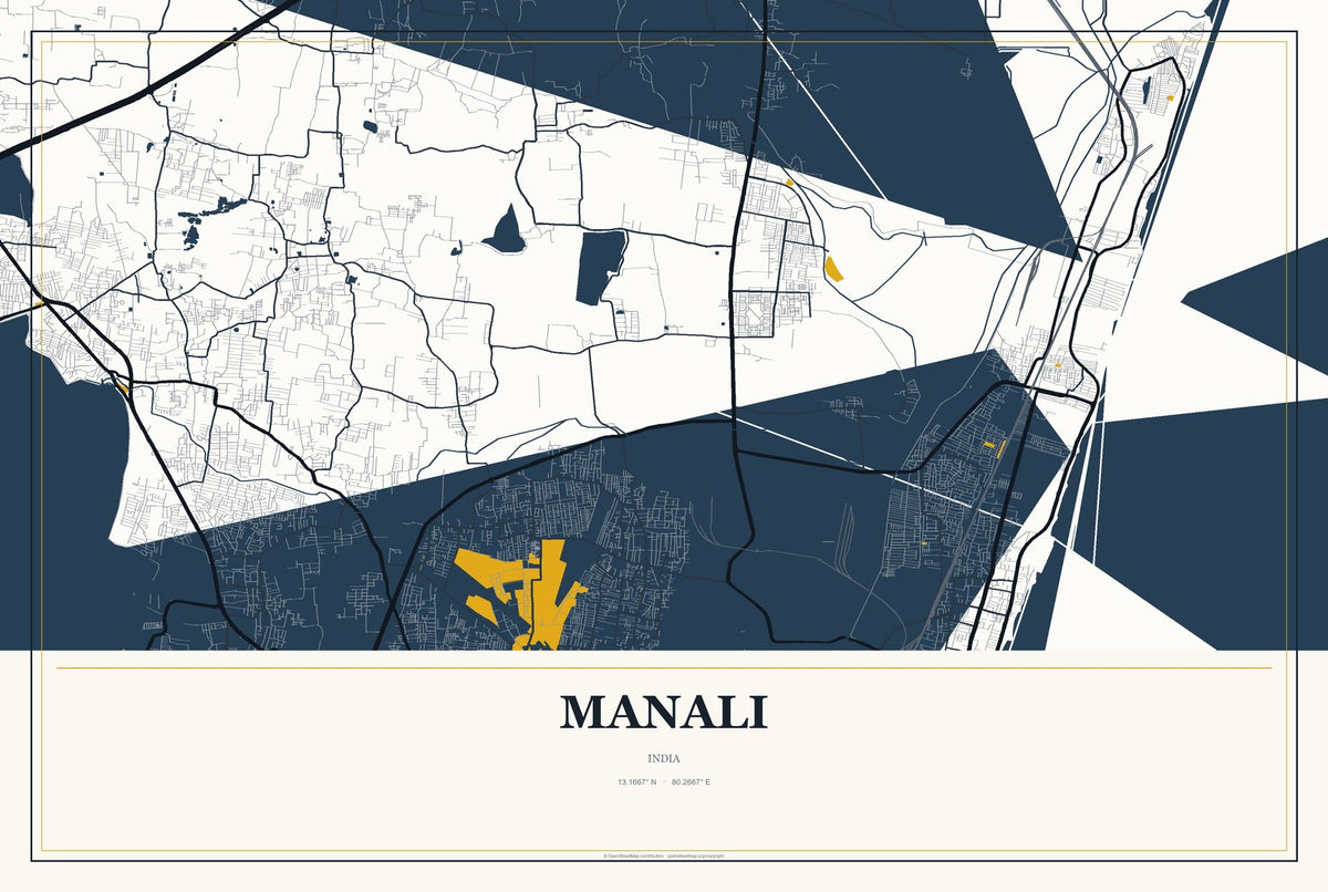 Manali, India City Map Aluminum Sign in Citrine Modern style