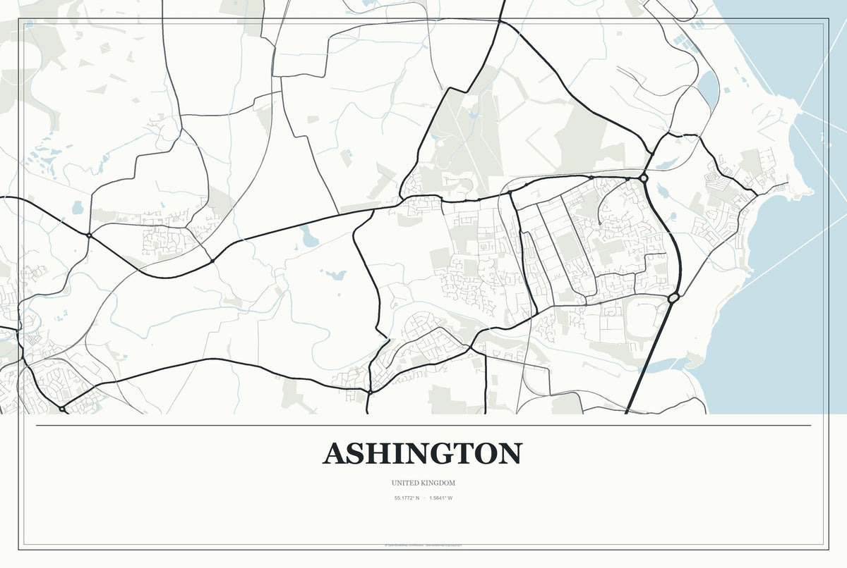 Ashington, United Kingdom City Map Aluminum Sign in Gallery Air style