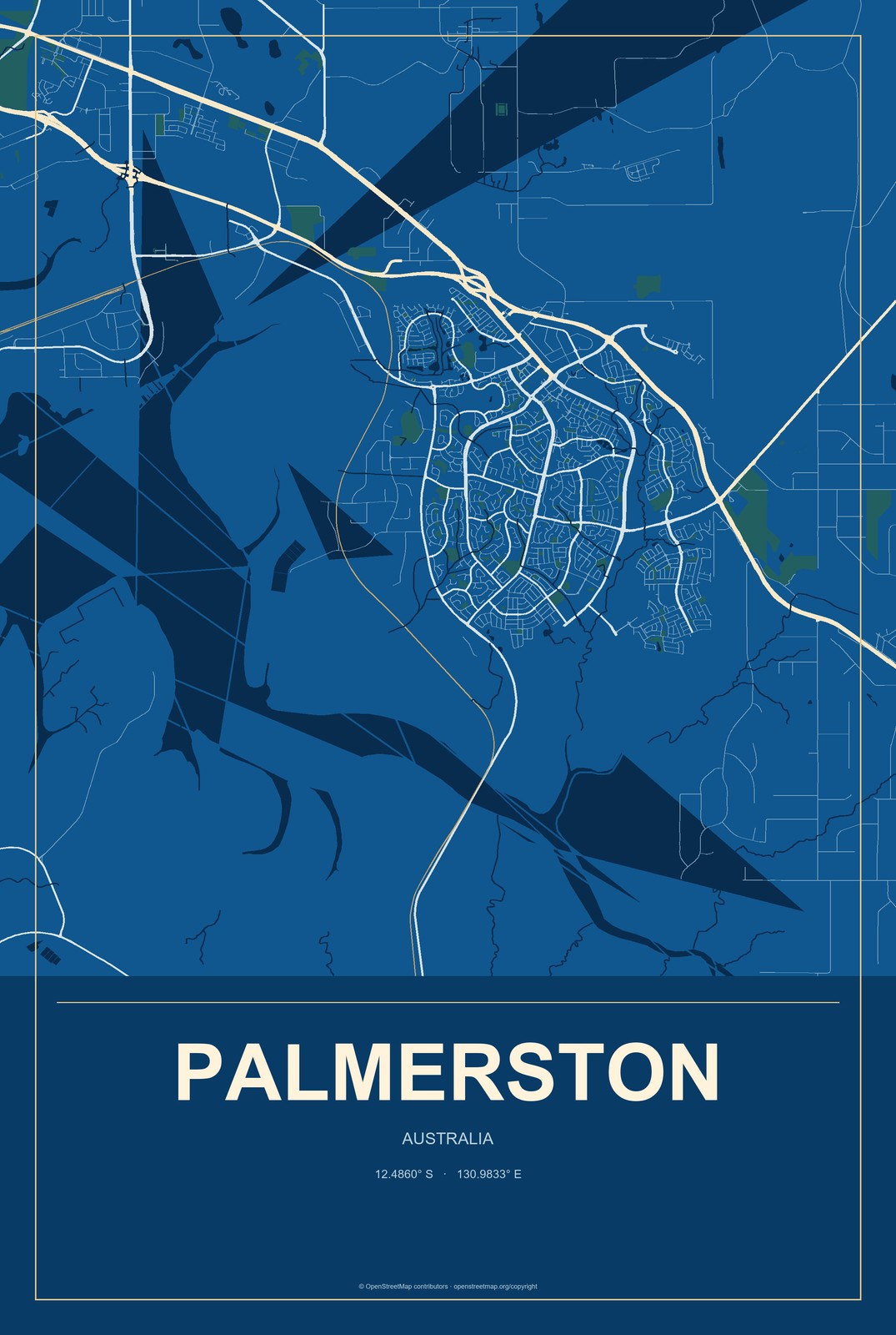 Palmerston, Australia City Map Aluminum Sign in Harbor Cobalt style