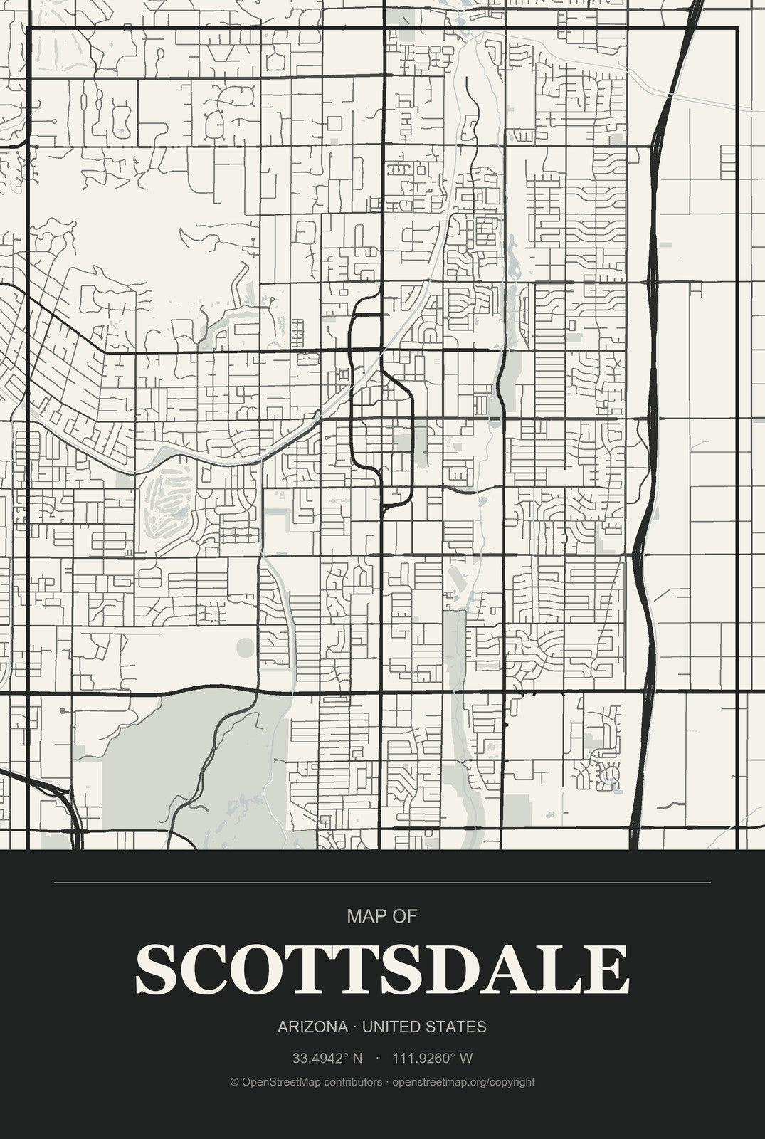 Scottsdale, Arizona City Map Aluminum Sign in Museum Plaque style