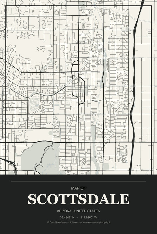 Scottsdale, Arizona City Map Aluminum Sign in Museum Plaque style