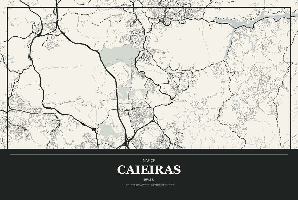 Caieiras, Brazil City Map Aluminum Sign in Museum Plaque style