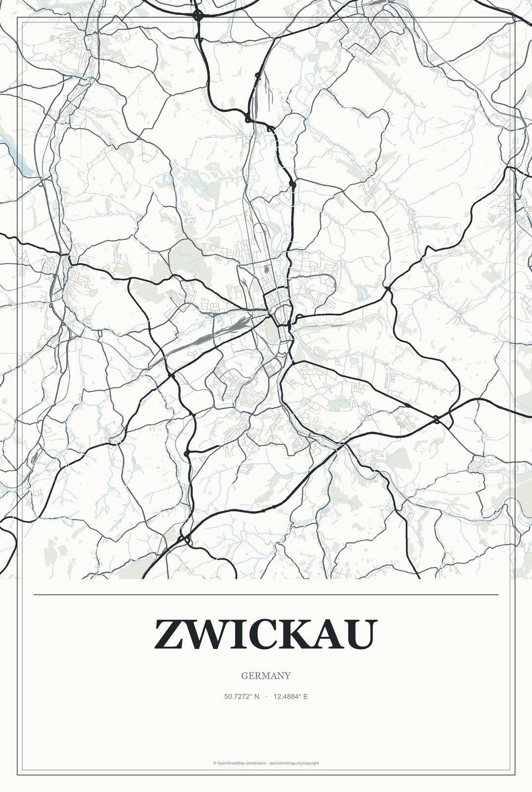 Zwickau, Germany City Map Aluminum Sign in Gallery Air style