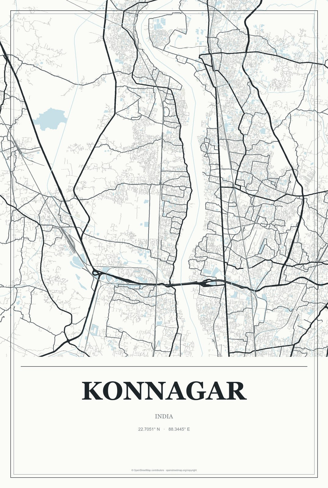 Konnagar, India City Map Aluminum Sign in Gallery Air style