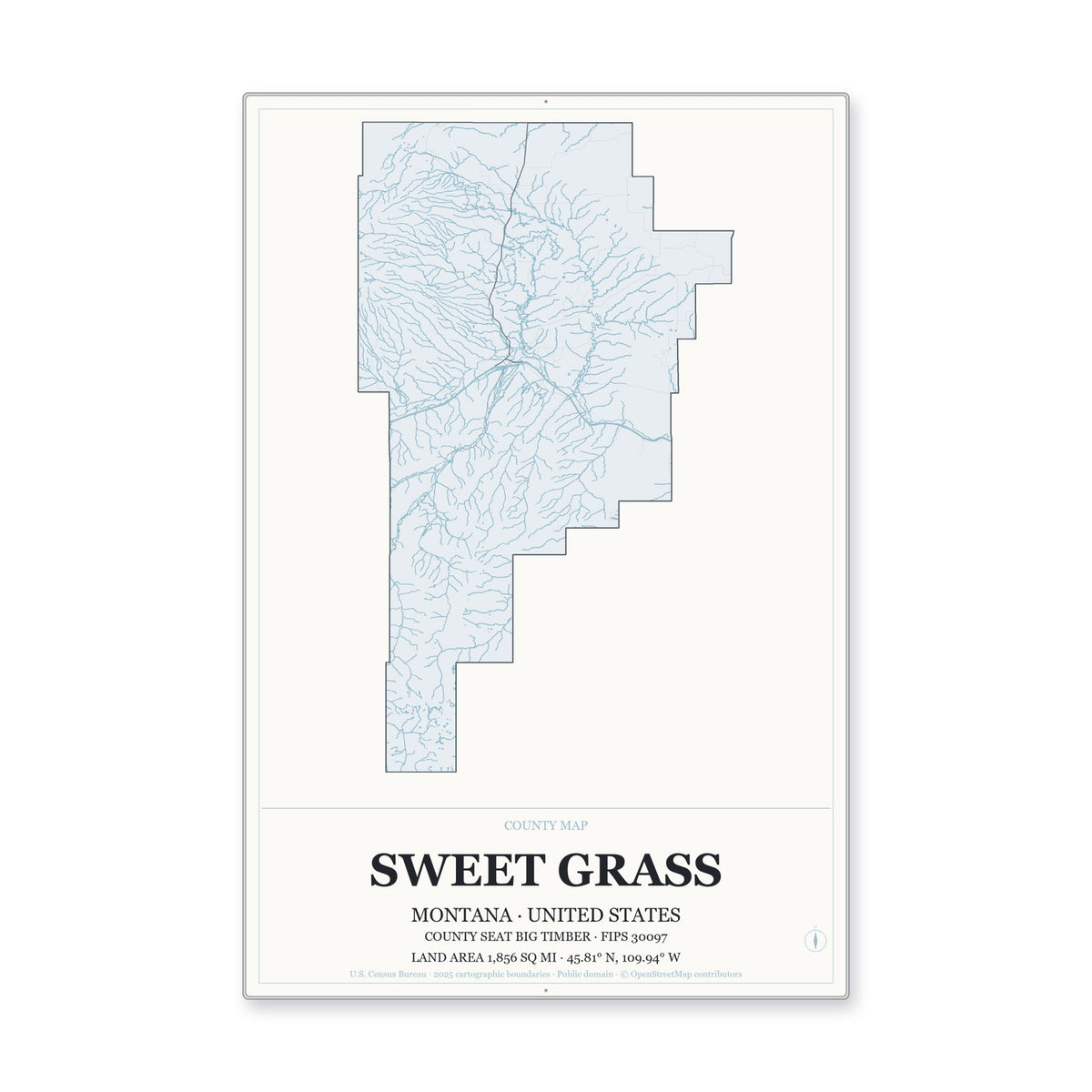 Sweet Grass County, Montana Map Aluminum Sign in Gallery Air style