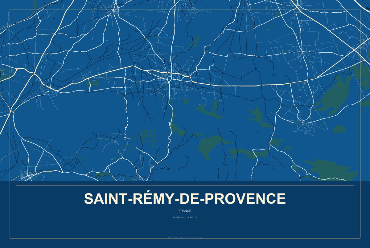 Saint-Rémy-de-Provence, France City Map Aluminum Sign in Harbor Cobalt style
