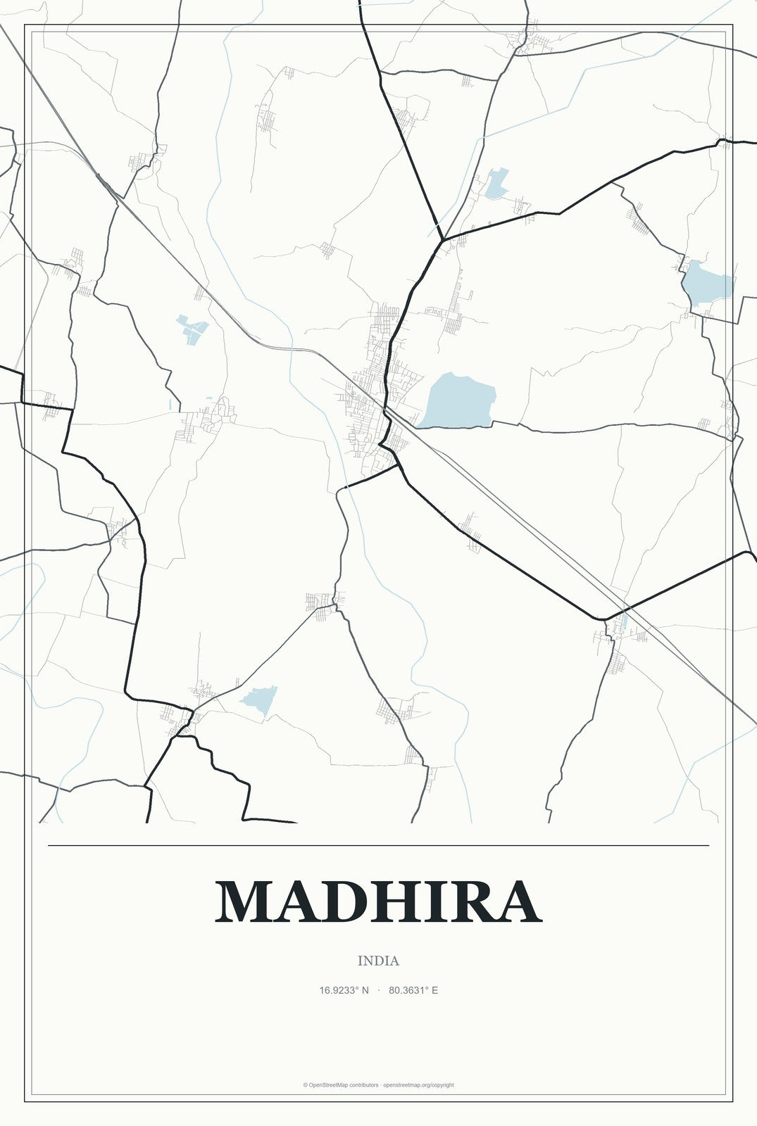 Madhira, India City Map Aluminum Sign in Gallery Air style