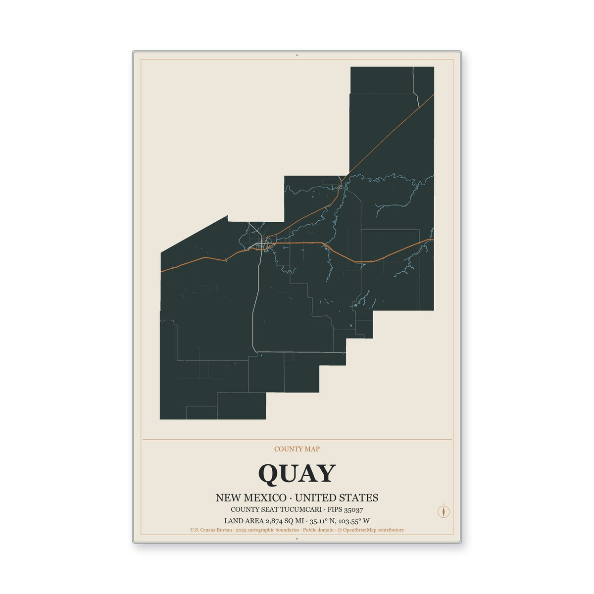 Quay County, New Mexico Map Aluminum Sign in Headline Atlas style