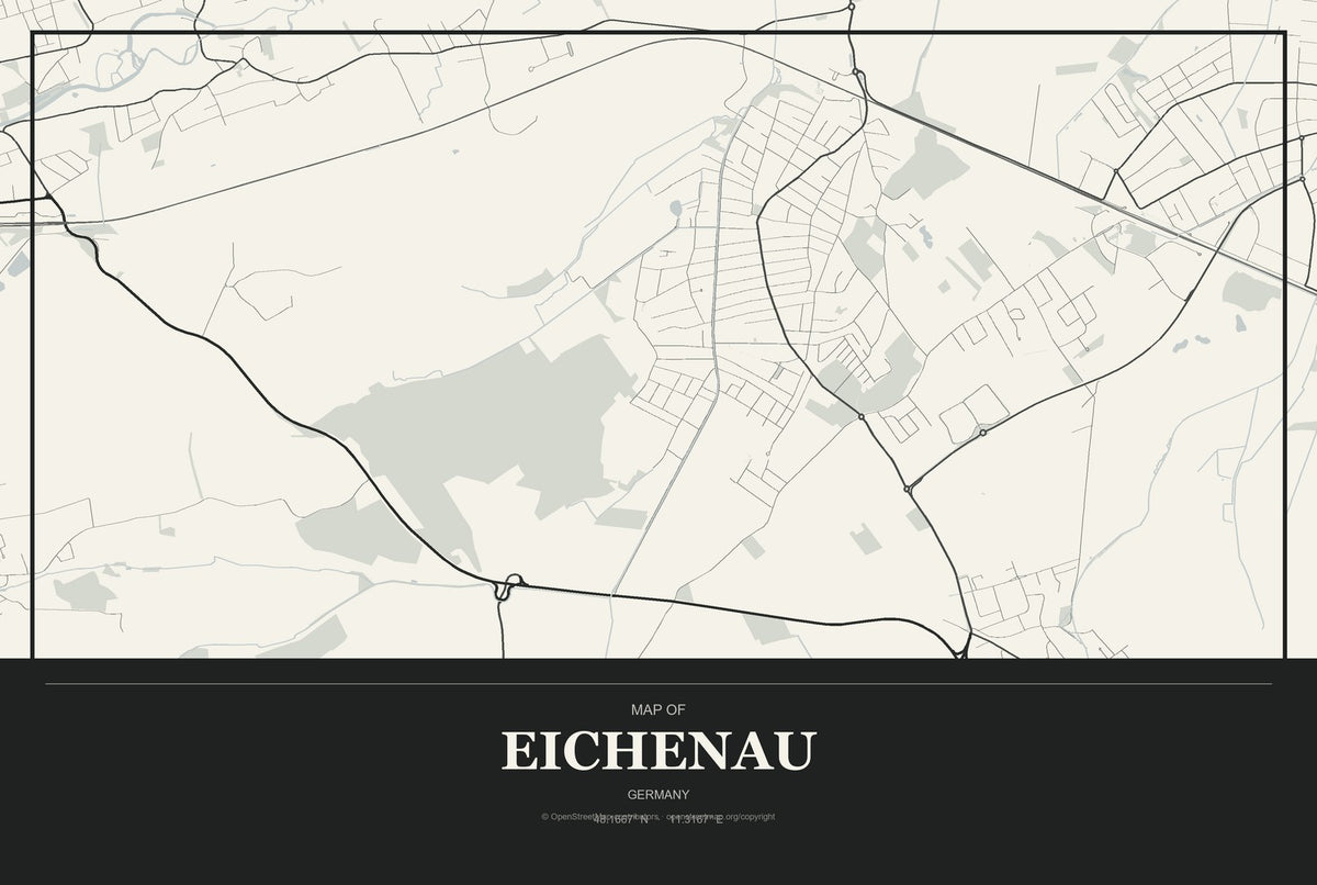 Eichenau, Germany City Map Aluminum Sign in Museum Plaque style