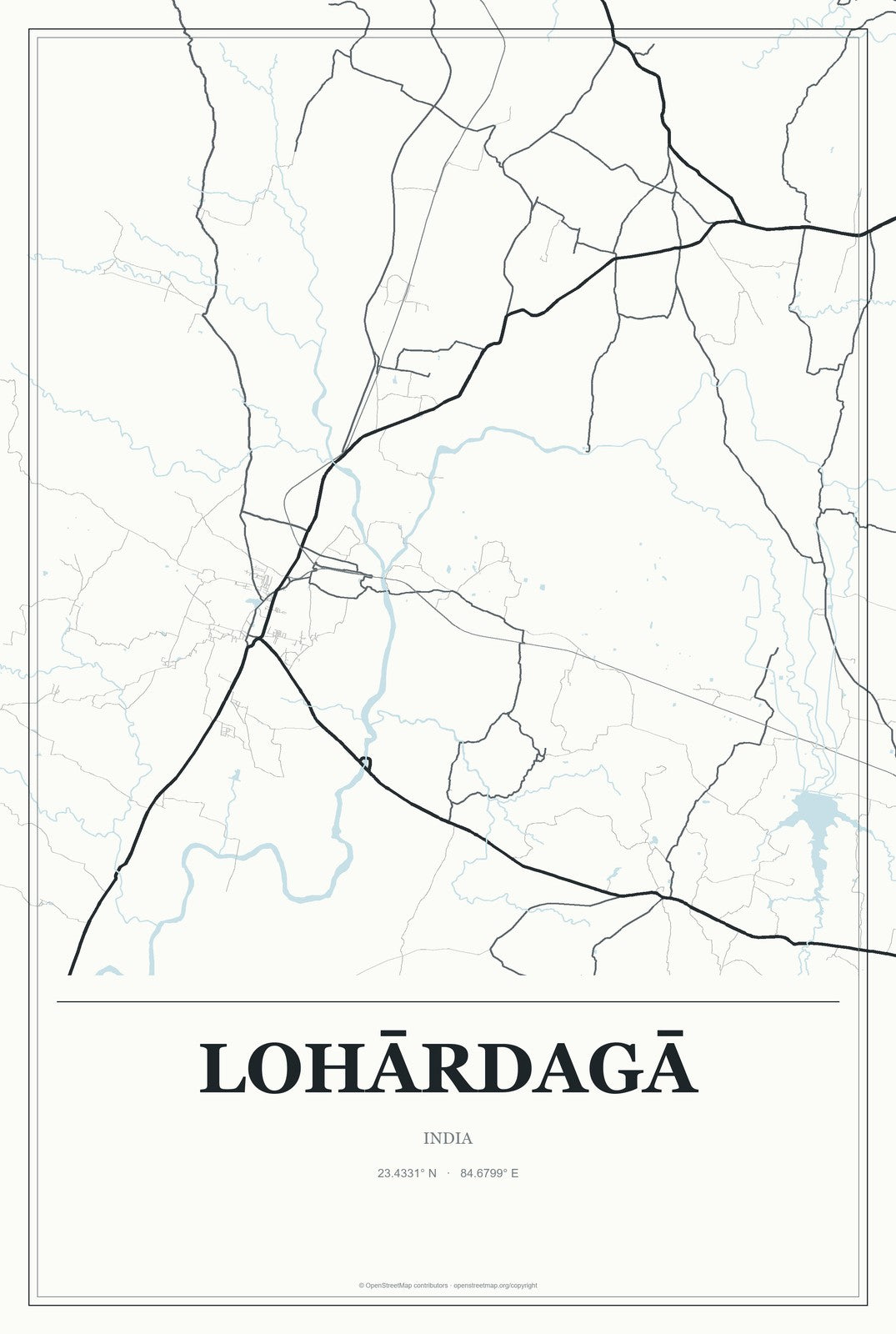 Lohārdagā, India City Map Aluminum Sign in Gallery Air style