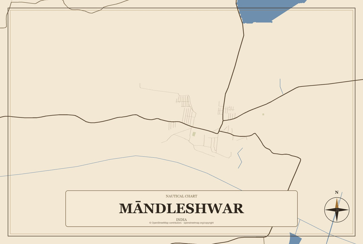 Māndleshwar, India City Map Aluminum Sign in Heritage Nautical style