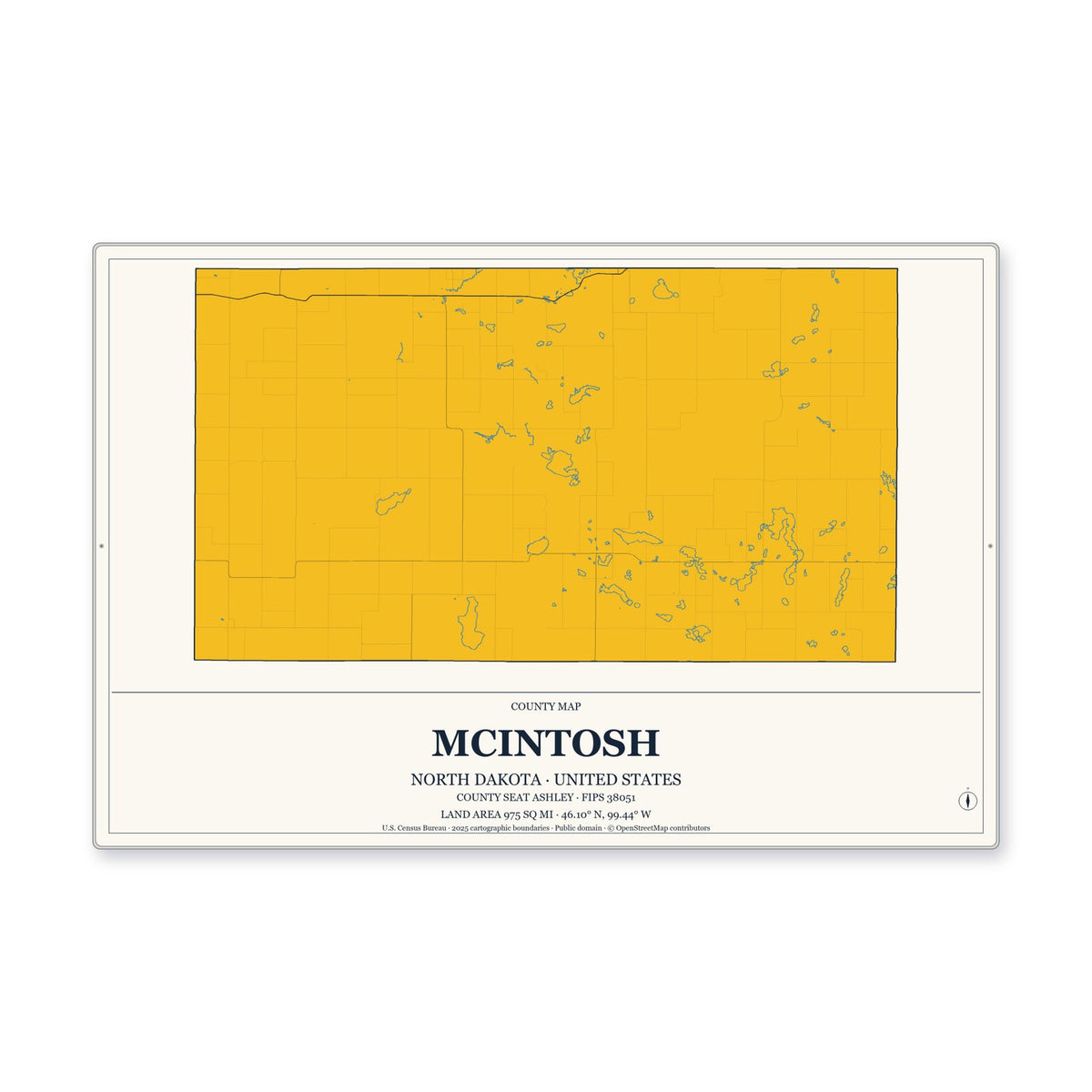 McIntosh County, North Dakota Map Aluminum Sign in Citrine Modern style