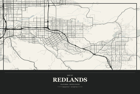 Redlands, California City Map Aluminum Sign in Museum Plaque style