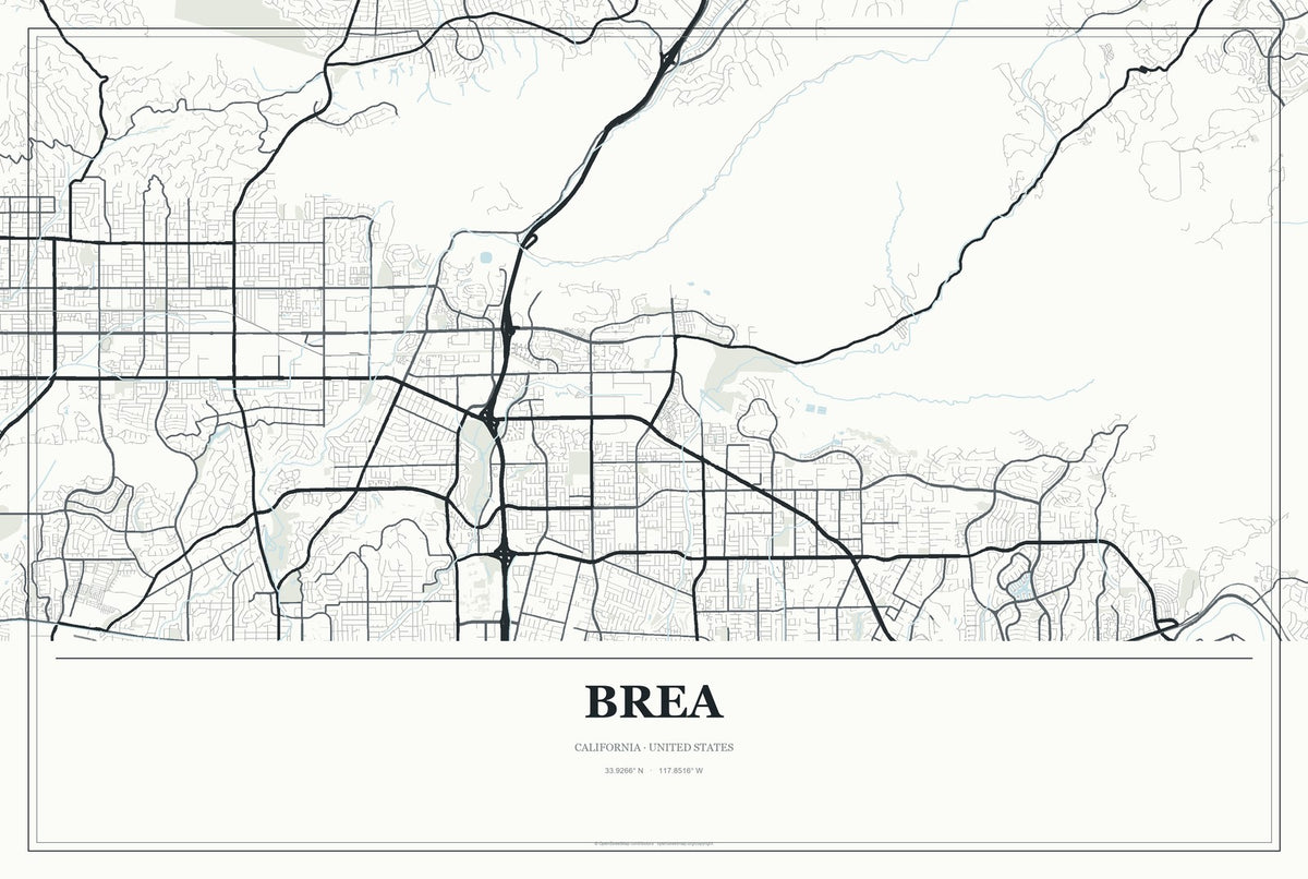 Brea, California City Map Aluminum Sign in Gallery Air style