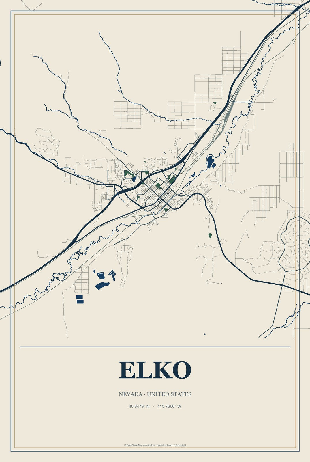 Elko, Nevada City Map Aluminum Sign in Coastal Cutout style