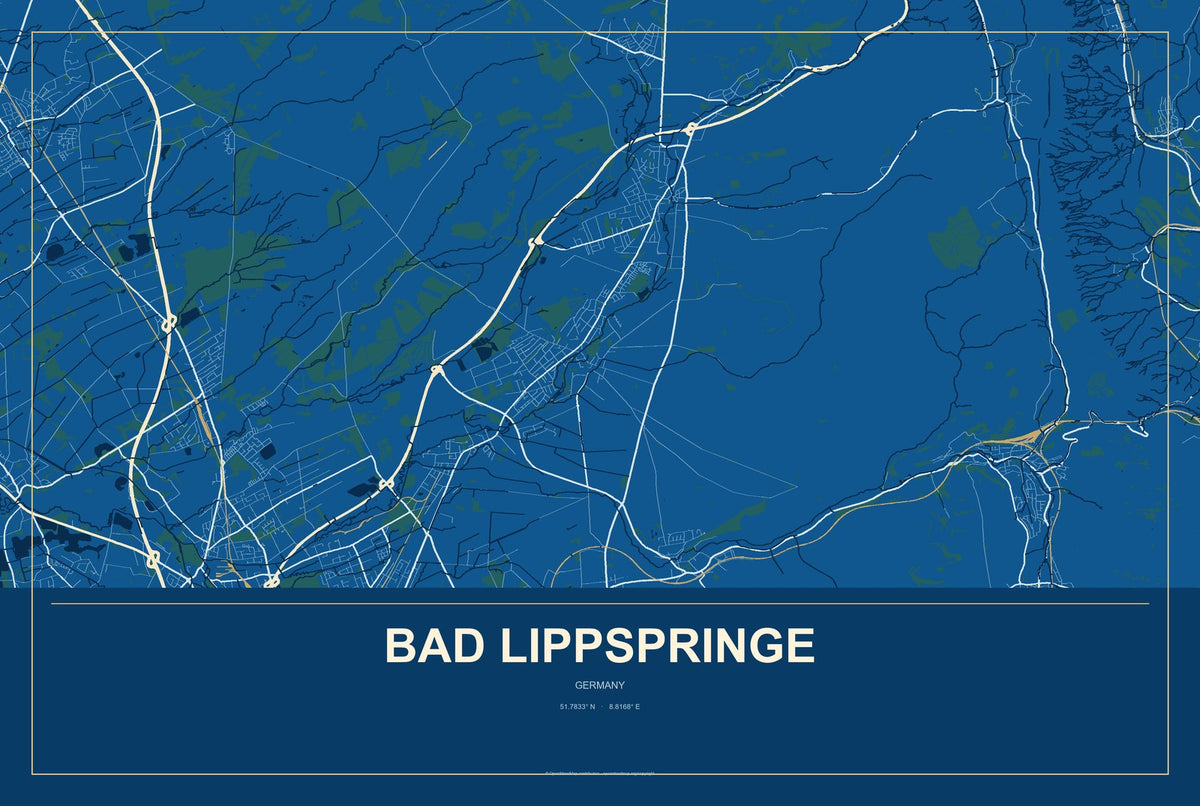 Bad Lippspringe, Germany City Map Aluminum Sign in Harbor Cobalt style